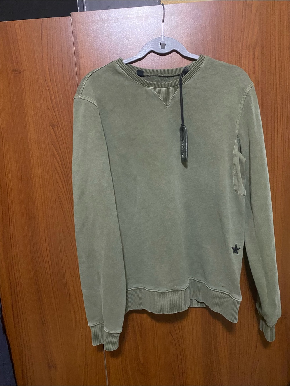 Buffalo Olive Green Crewneck Sweater with Star Detail Medium